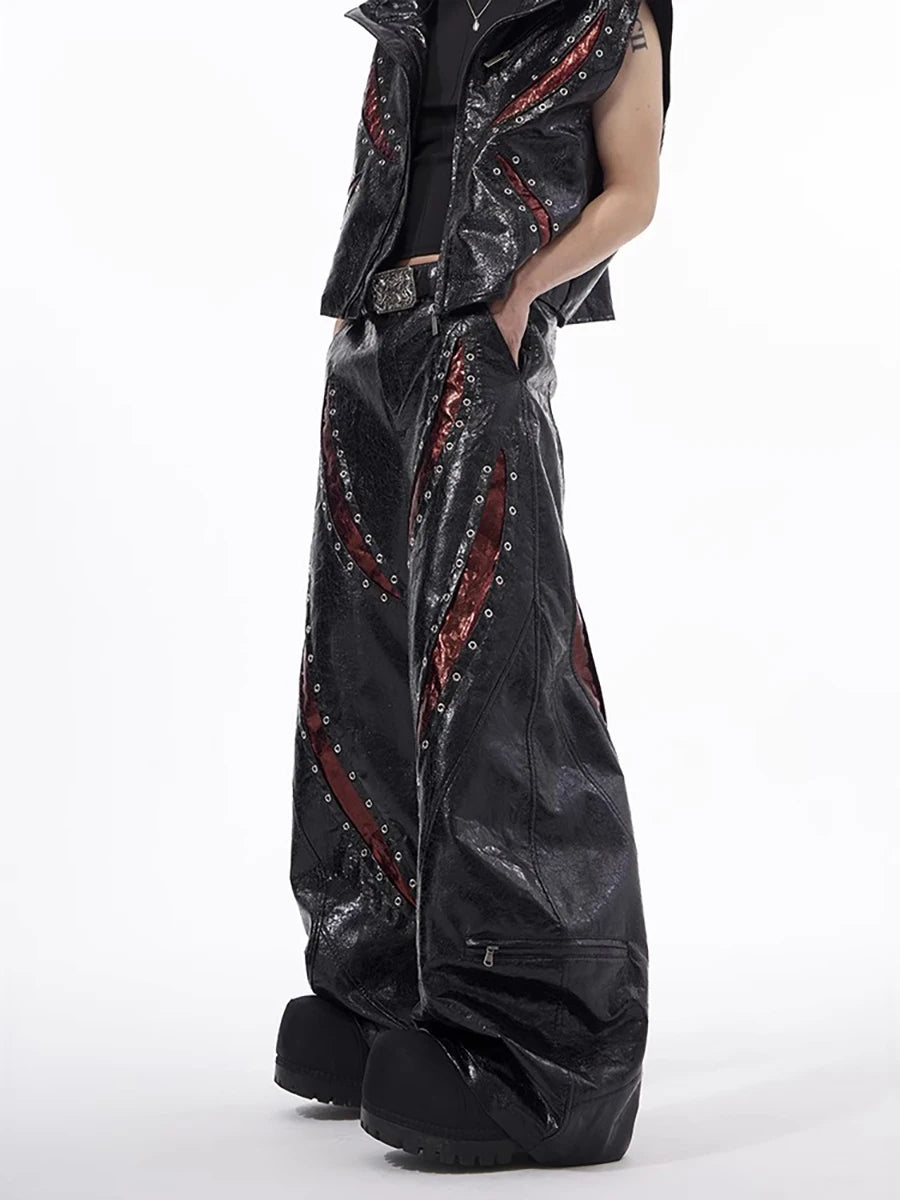 Faux Leather Punk Wide-Leg Pants