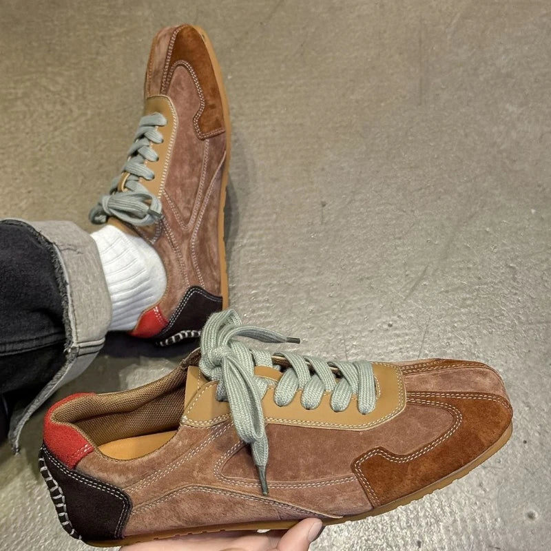 Suede Stitched Lace-Up Sneakers