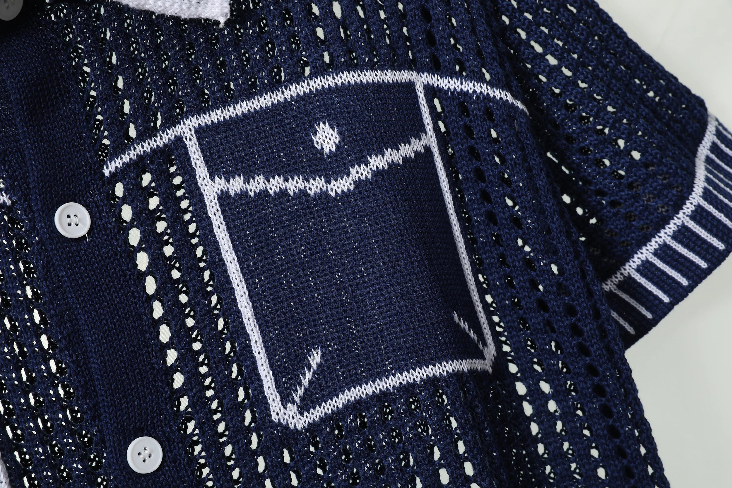 Hollow Out Knit Short-Sleeved Shirt