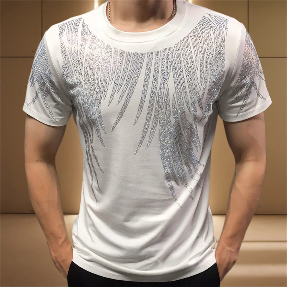 Rhinestone Decor Around Neck T-Shirt