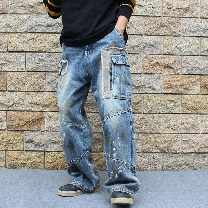 Splashed Ink Printing Casual Cargo Jeans