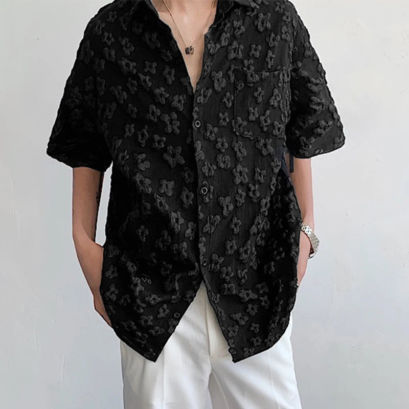 Flower Jacquard Loose Polyester Shirt