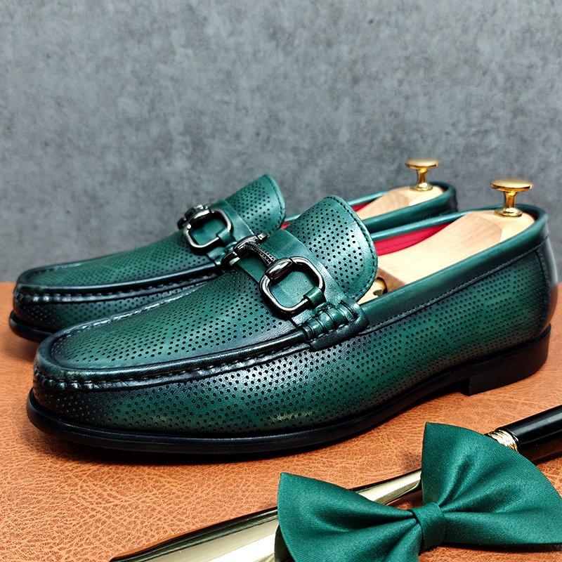 Slip-On Hollow-Out Green Loafers