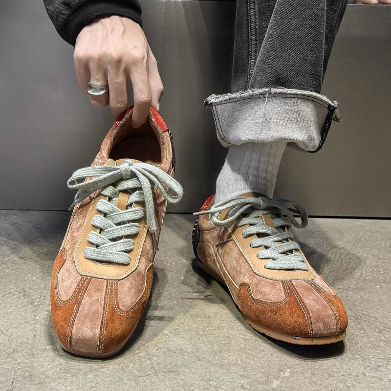 Suede Stitched Lace-Up Sneakers