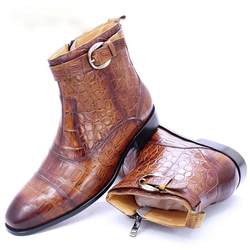 Leather Crocodile Print Ankle Boots