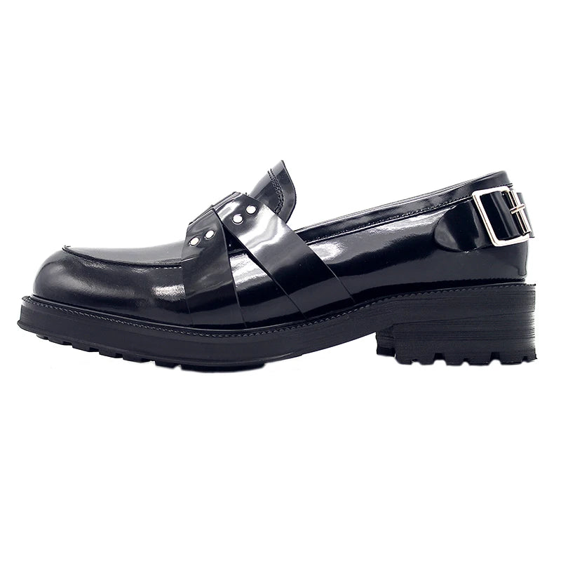 O-Metal Ring Buckle Leather Loafers