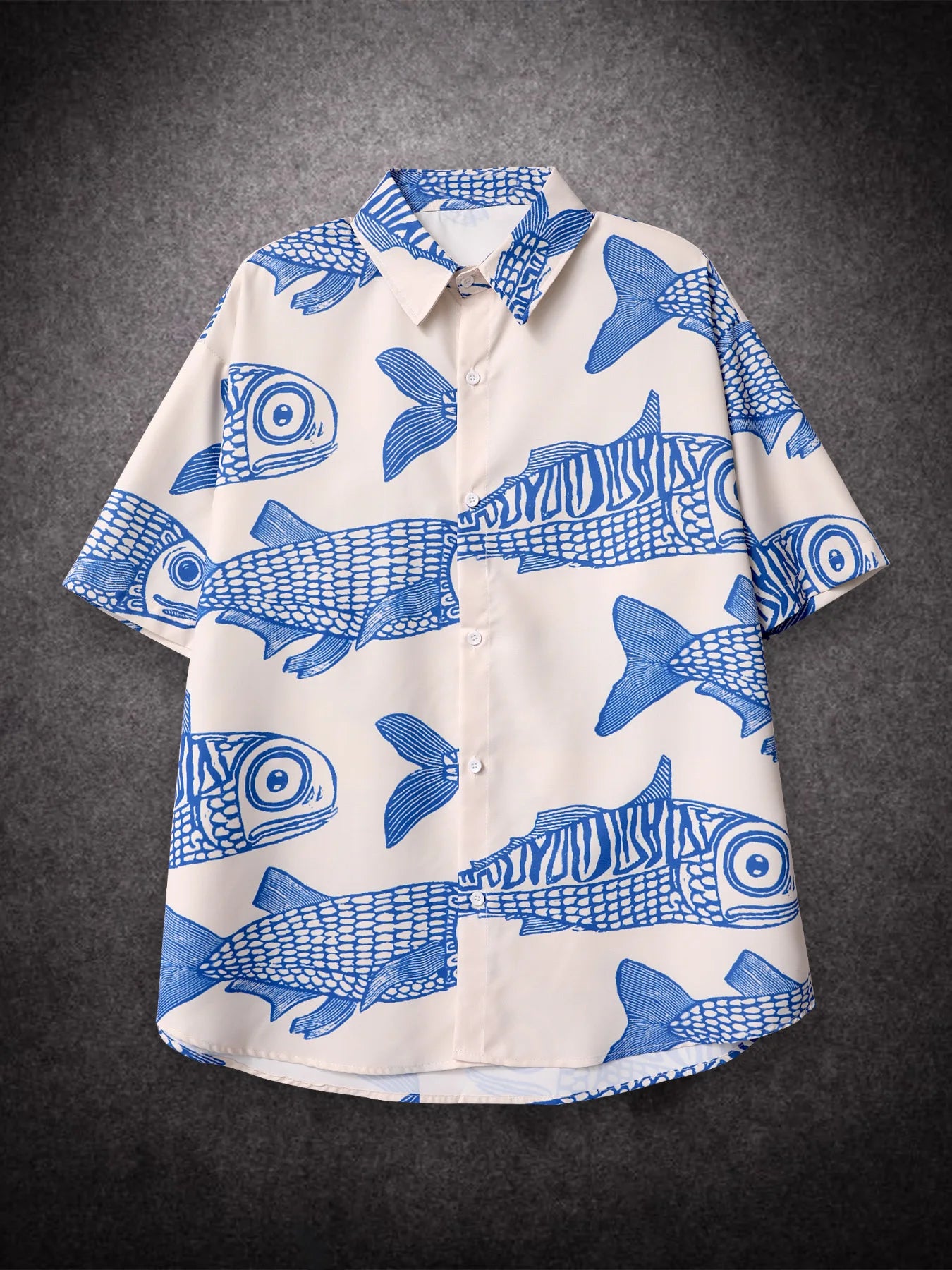 Oversized Blue Small Fish Print Shirt