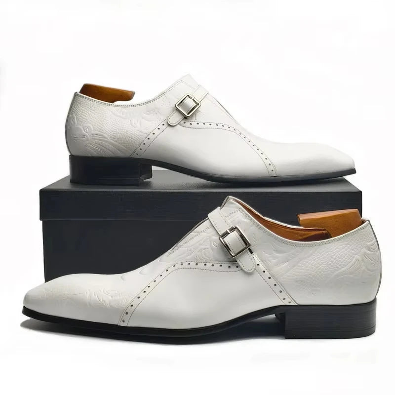 Embossed Leather Buckle Oxford Shoes