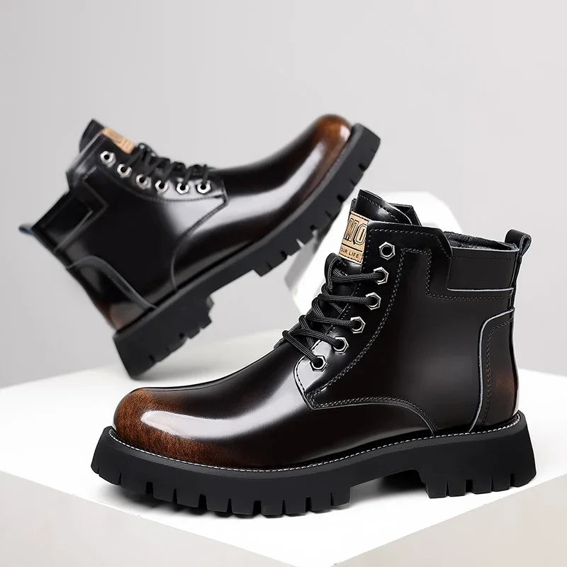 Shiny Genuine Leather Platform Boots