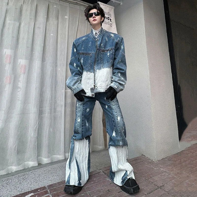 Denim Multi-Zipper Design Pants Set