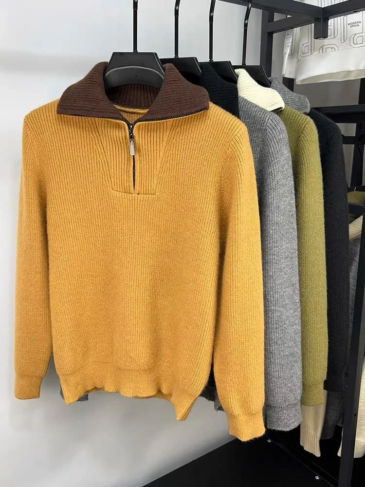 Two Tone Thickened Half Zip Sweater