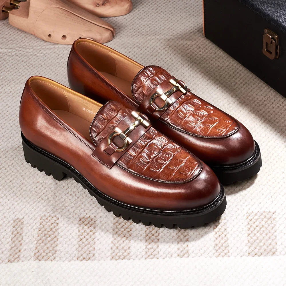 Genuine-Leather Snakeskin Pattern Appliques Loafers