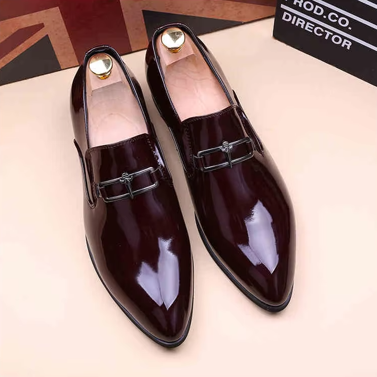 Pointed Toe Shiny Leather Dress Shoes