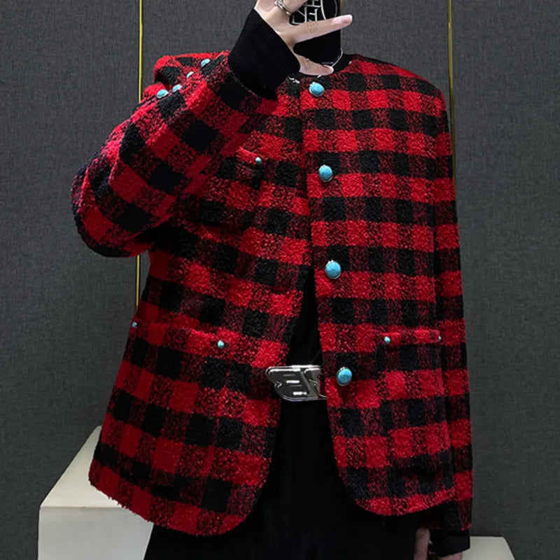 Red Black Lattice Contrast Jacket