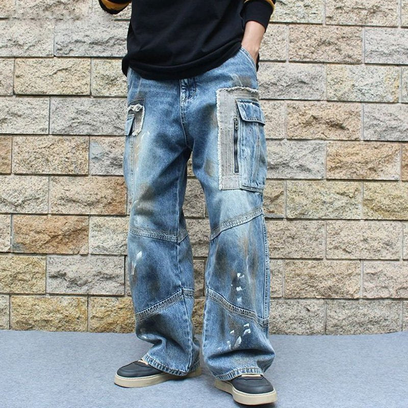 Splashed Ink Printing Casual Cargo Jeans