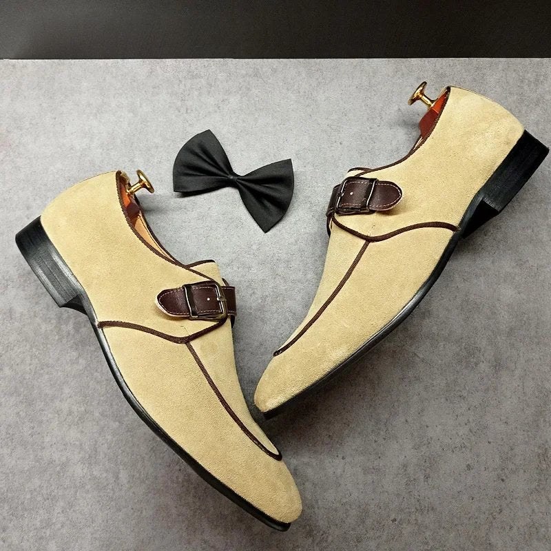 Elegant Strap Buckle Suede Monk Loafers