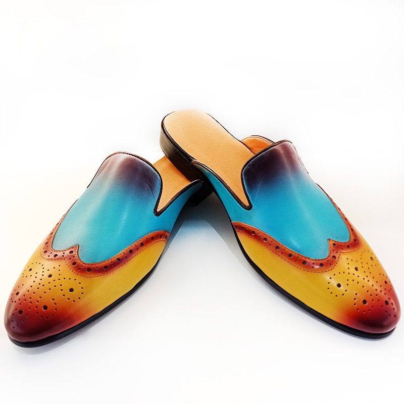 Mixed Colors Leather Mules Shoes