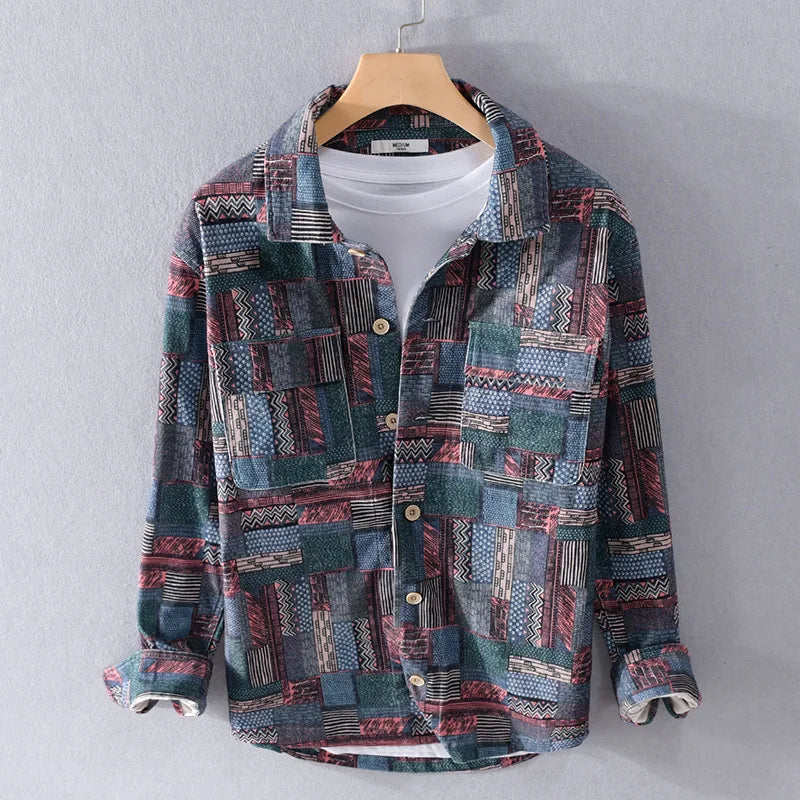 Geometric Printed Polyester Loose Shirt