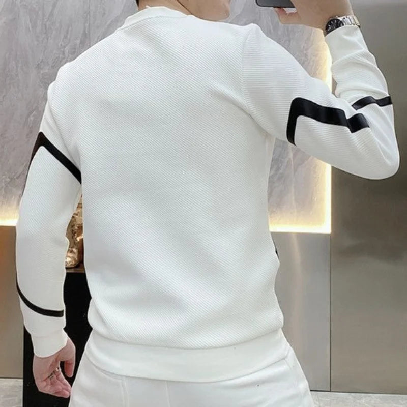 White Trendy Zipper Patchwork Sweater