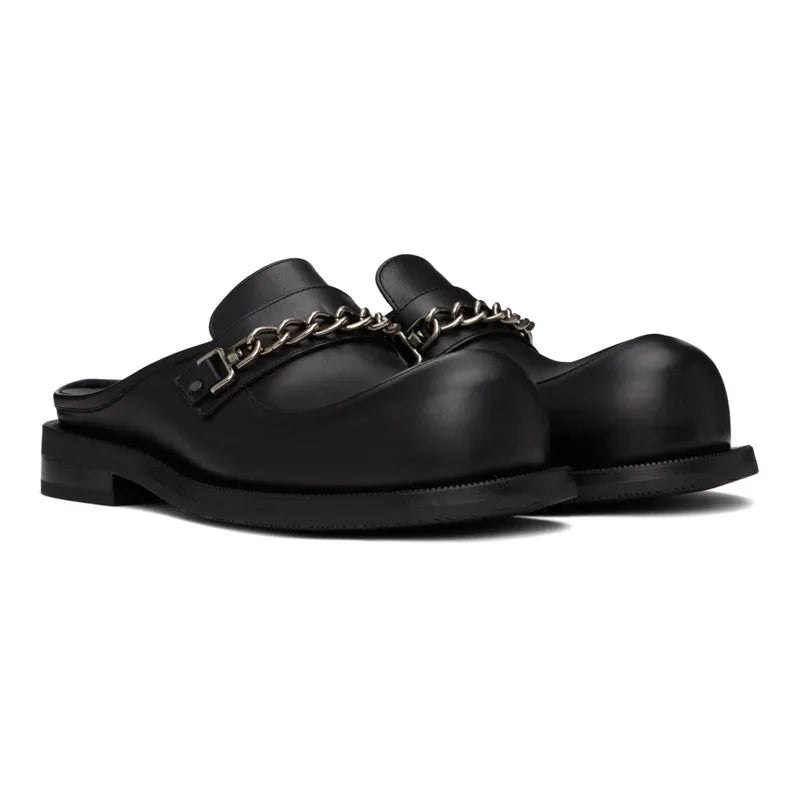 Chunky Metal Button Chain Mules Shoes