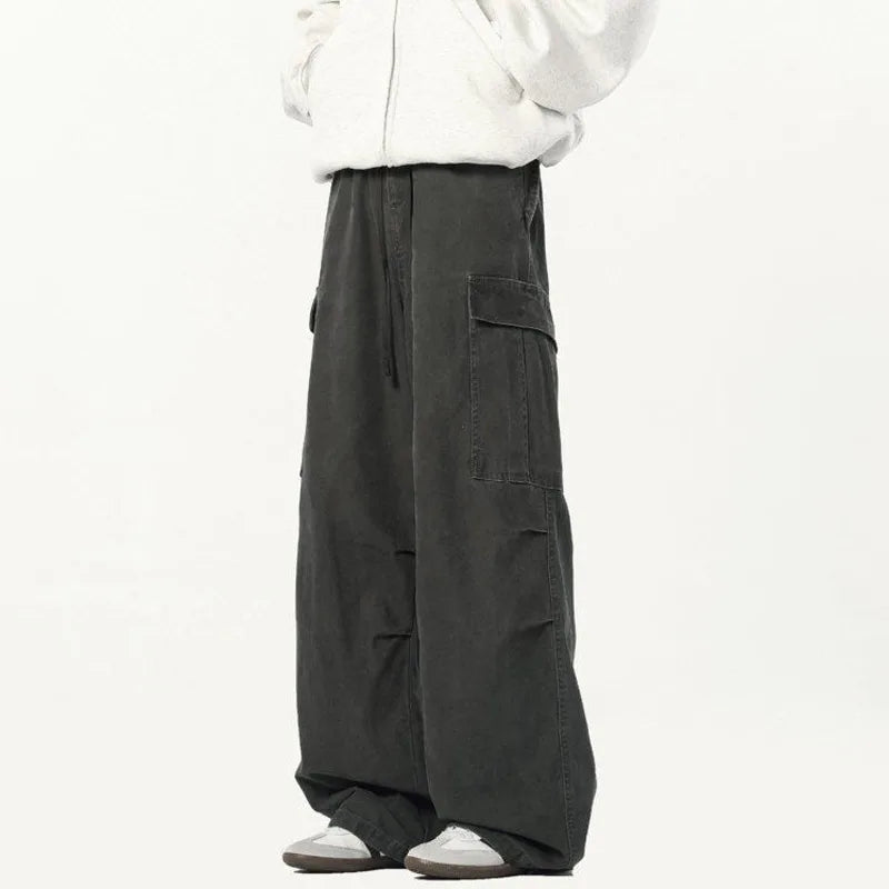 Solid Drawstring Side Pockets Wide Leg Pants