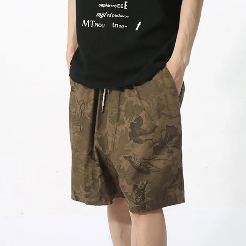 Casual Shadow Print Elastic Waist Shorts