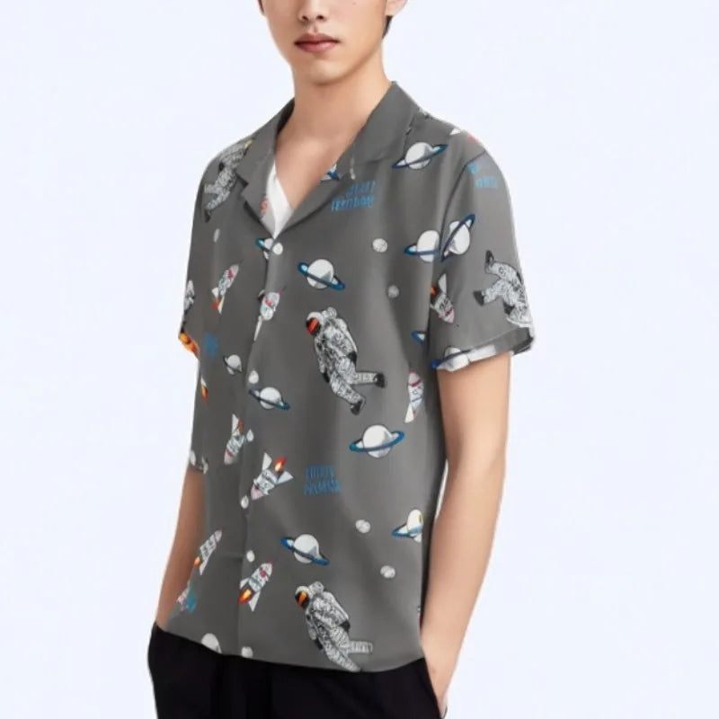 Astronaut Printed Lapel Collar Shirt