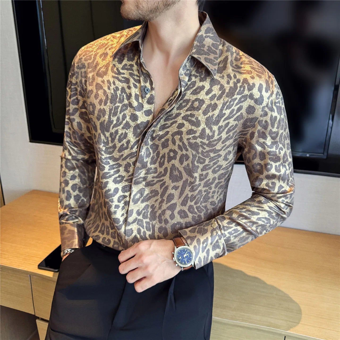 Luxury Gold Leopard Print Shirt