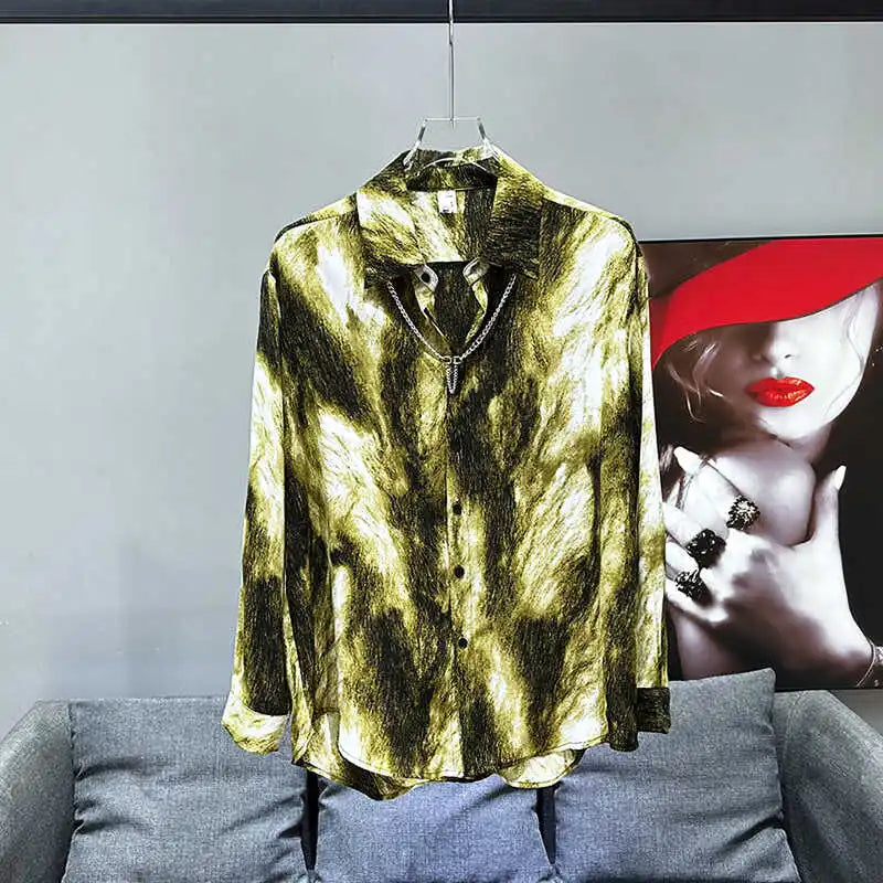 Ink Painting Print Contrast Color Shirt