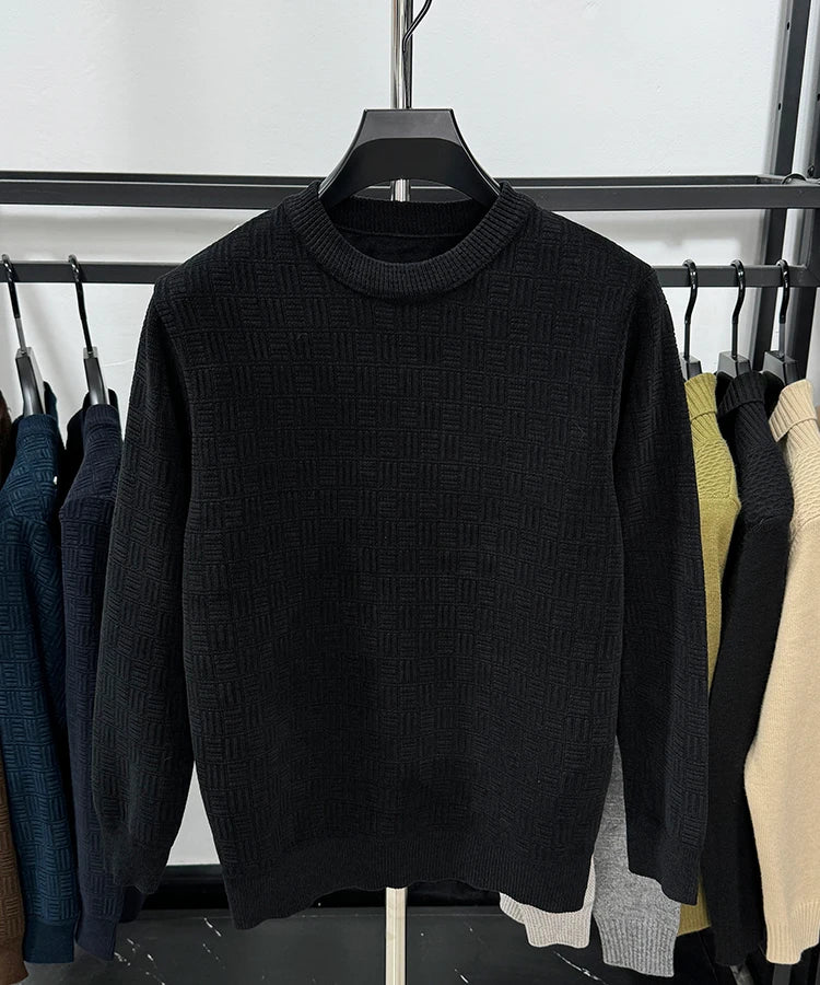 Solid Geometric Pleated O-Neck Sweater