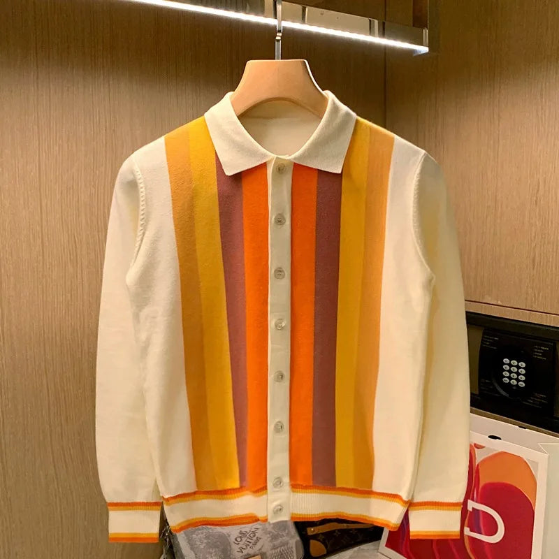 Vertical Stripe Button Knitted Cardigan