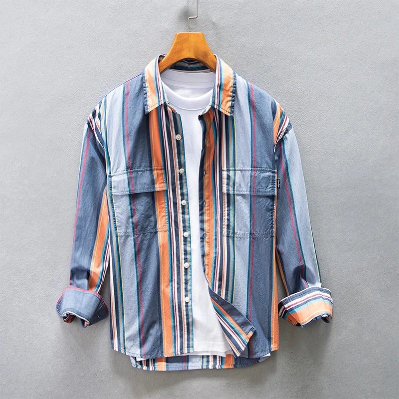 Blue Striped Single-Breasted Shirt