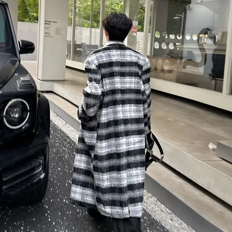 Black Plaid Color Loose Coat