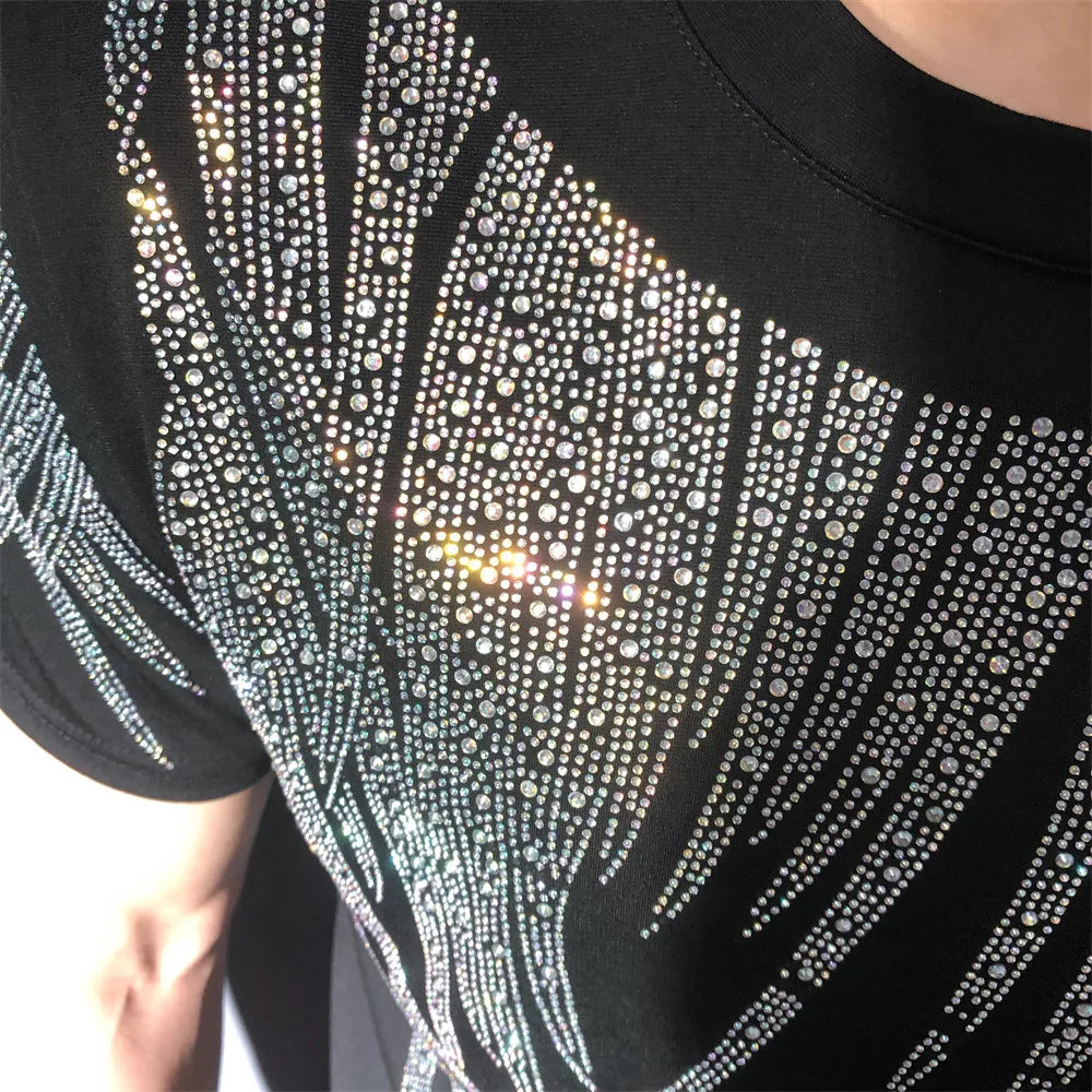 Fashion Wings Pattern Rhinestones T-Shirt