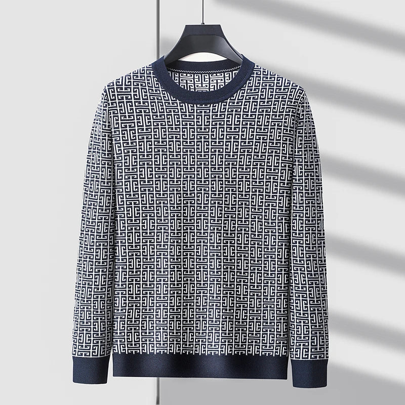 Geometric Pattern O-Neck Wool Sweater