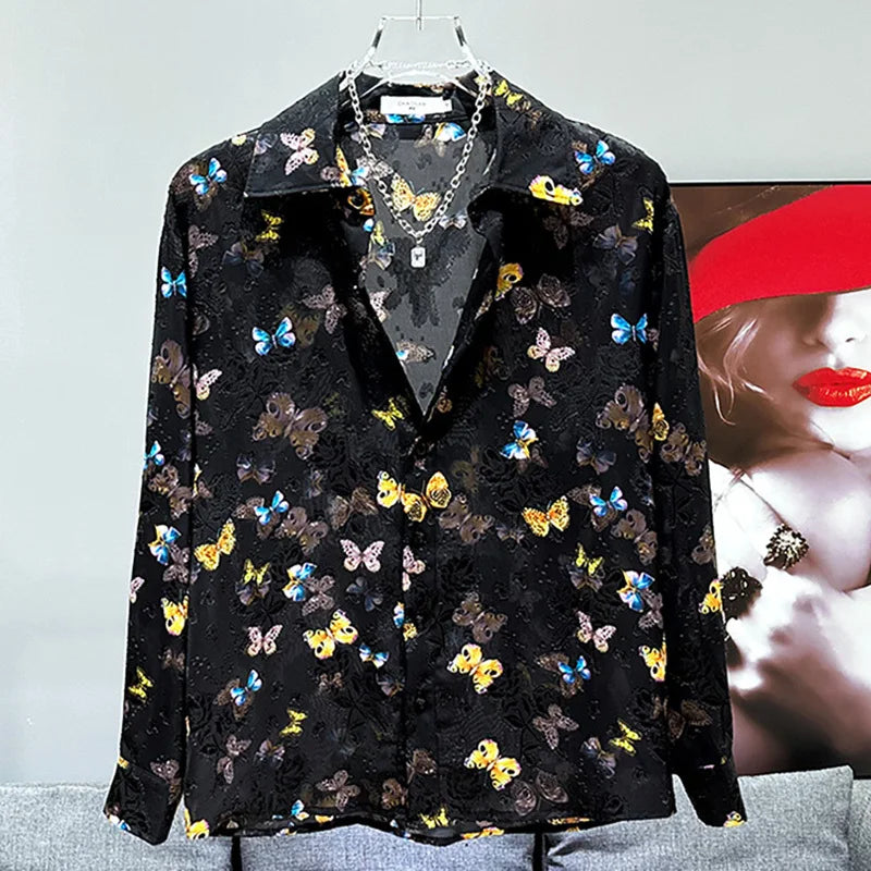 Black Butterflies Pattern Thin Shirt