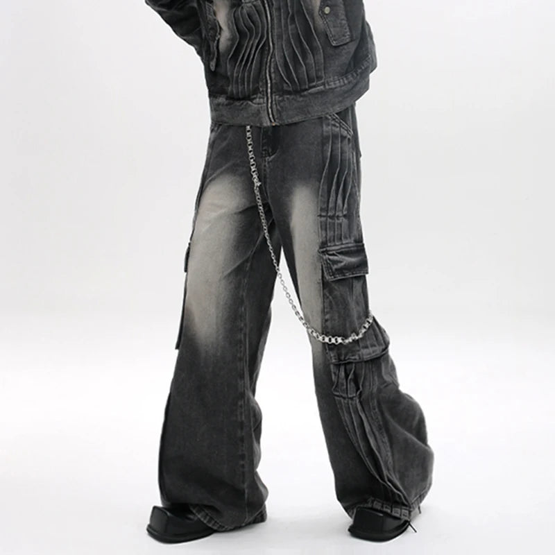 Black Denim Pleated Deconstruction Solid Jeans