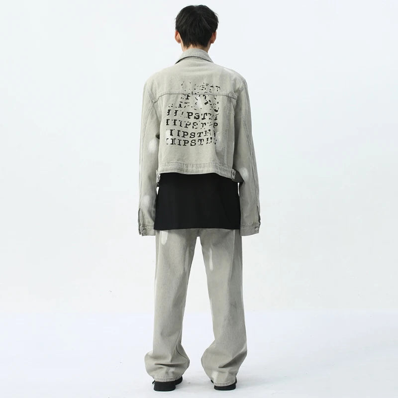 Letter Printing Denim Jacket Pants Set