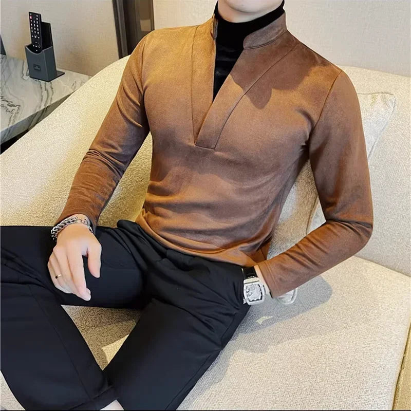 Solid Velvet Long Sleeved Fit T-Shirt