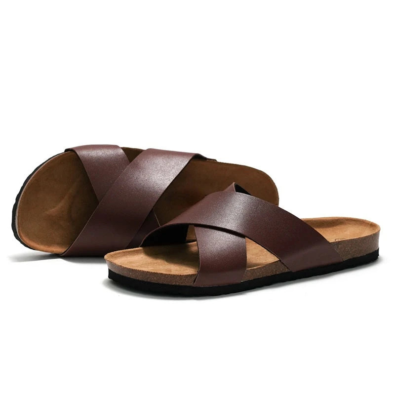 Cross Cork Solid PU Leather Sandals