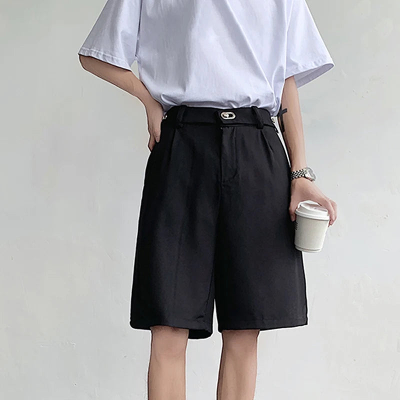 Metal Buckle Loose Solid Shorts