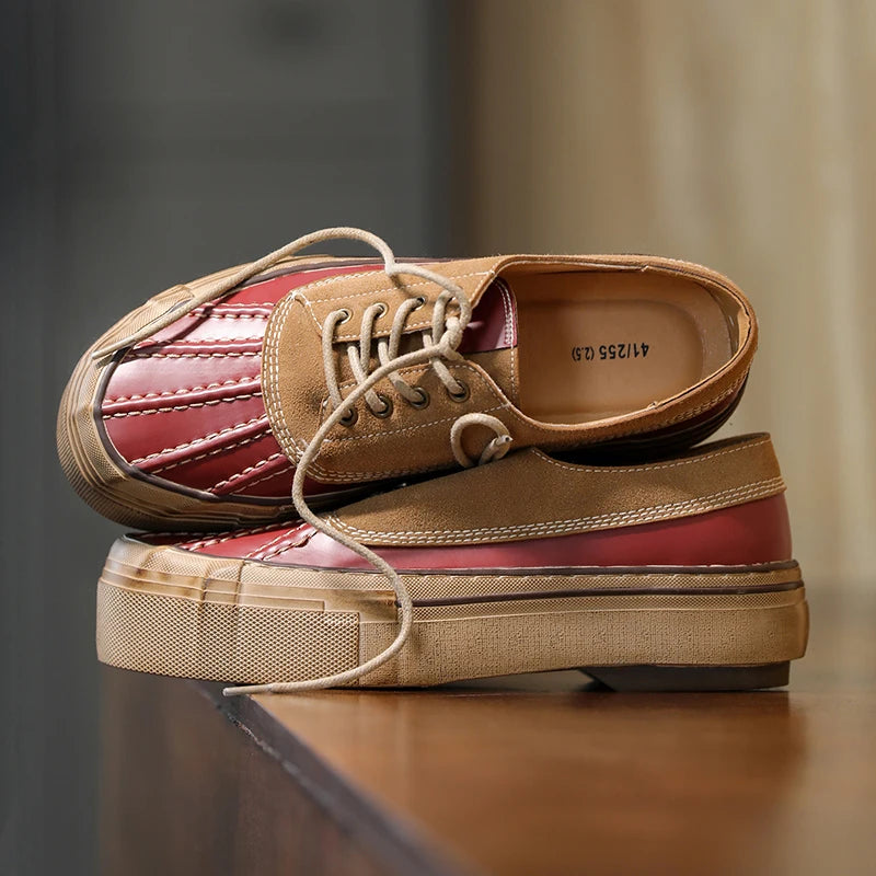 Split Leather Non-Slip Lace-Up Sneakers