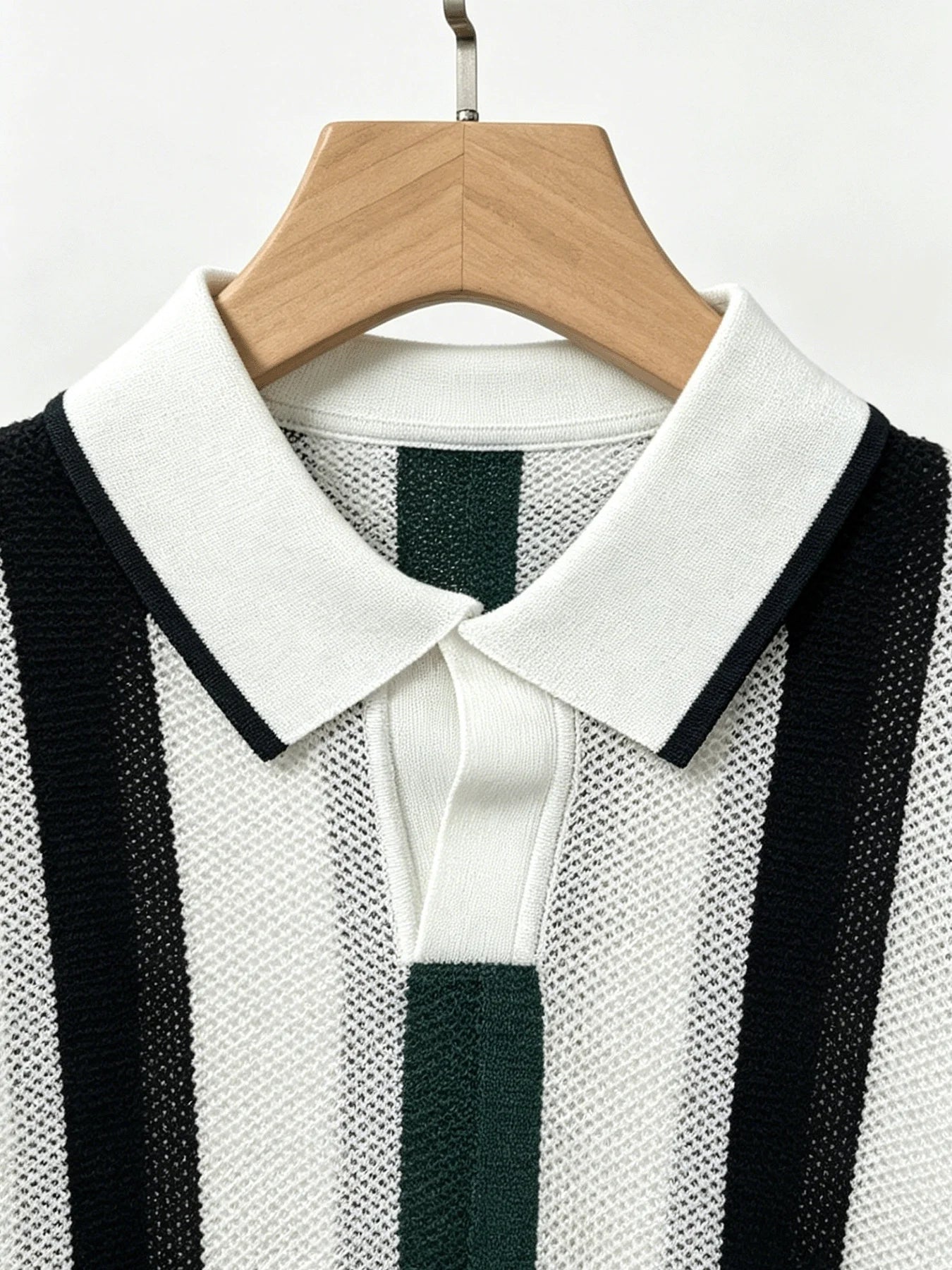 Vertical Stripe Knitted Polo Shirt