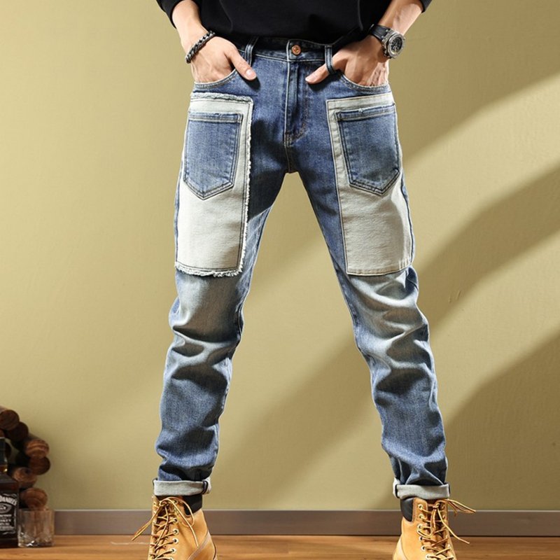 Casual Patchwork Pockets Denim Jeans