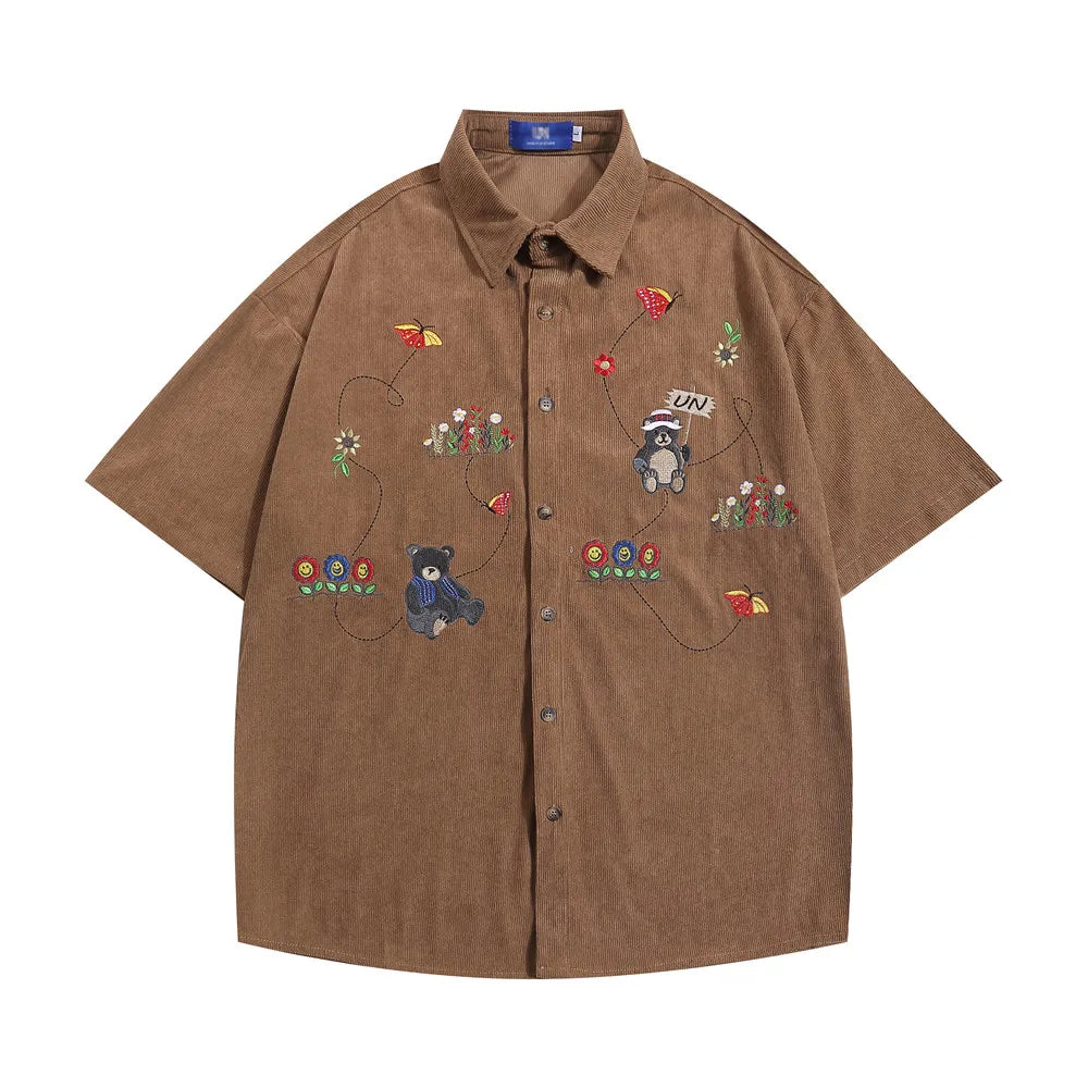 Little Bear Embroidery Corduroy Shirt