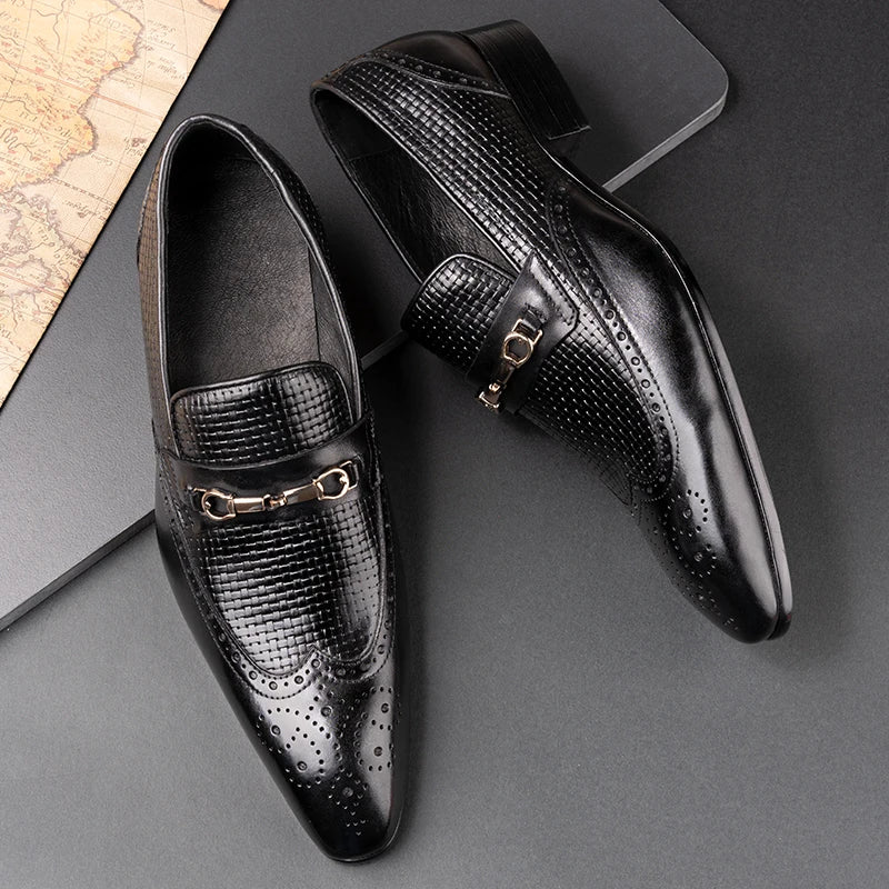 Black Woven Formal Dress Loafers Shoes