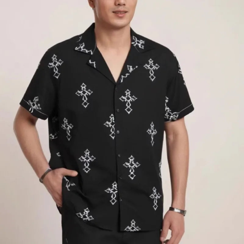 Black Cross Printed Pattern Shirt