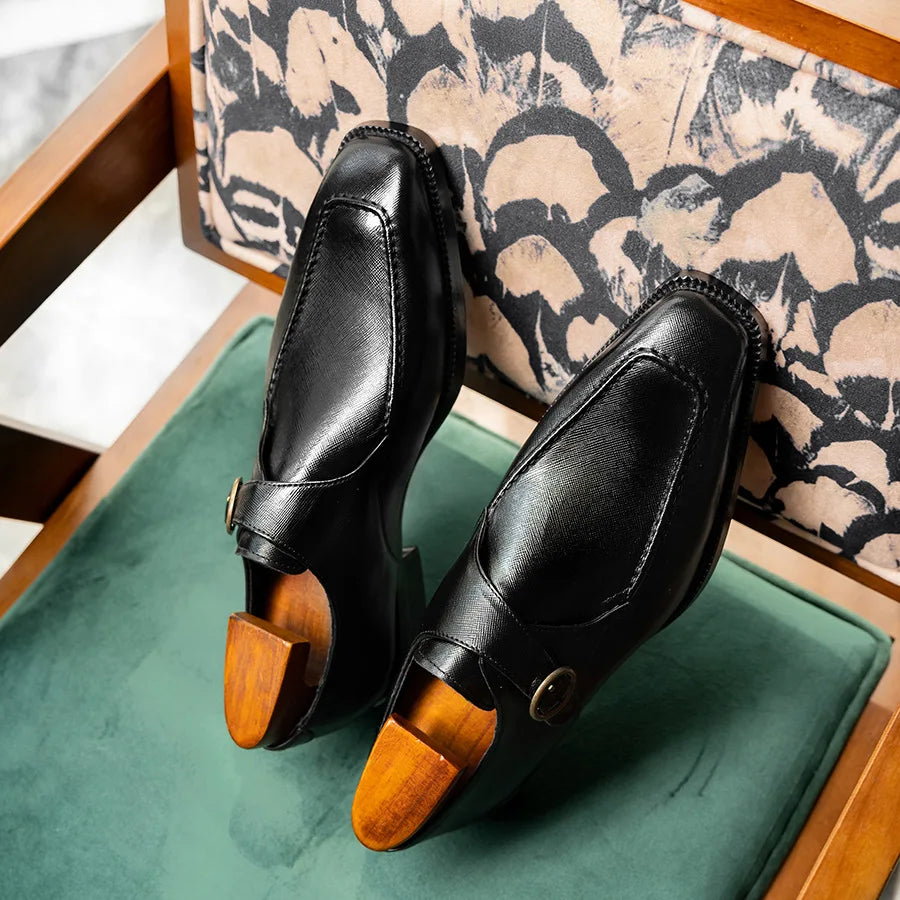 Luxury Buckle Strap Square Toe Shoes