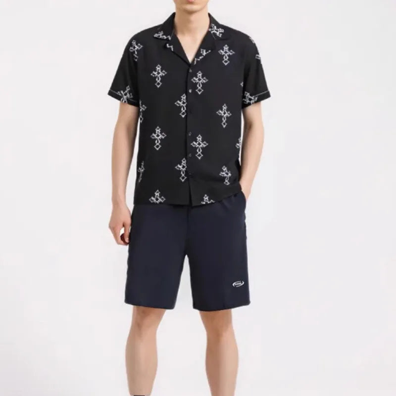 Black Cross Printed Pattern Shirt