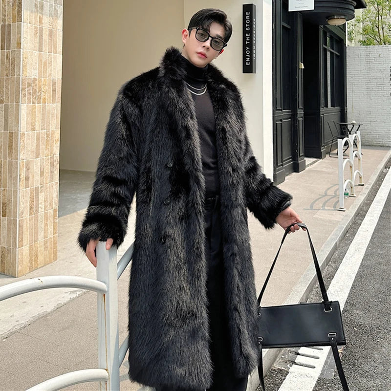 Faux Fur Overcoats Turn-down Collar Coat